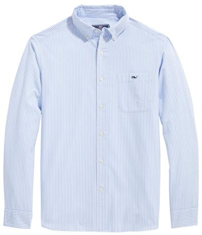 vineyard vines Men's Stripe Stretch Poplin Shirt, Ocean Breeze, Large