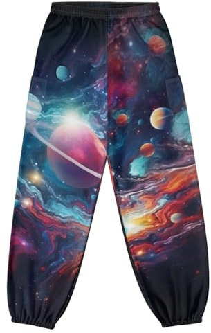 JOAIFO Planet Print Yoga Pants Harem Pants Women with Pocket Plus Size Leggings Fashion Printed Soft Hippie Pants Kung Fu Pants for Yoga