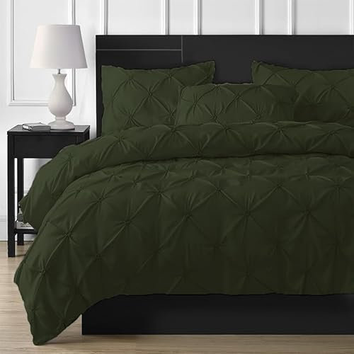 DXHOME Plissee Bettwäsche Plissee 220x240 Grün Dunkelgrün Pinch Pintuck Falten Microfaser Geometrische Kariert Set Modern Bettwäsche Aesthetic Bettbezug mit Reißverschluss und 2 Kissenbezüge 80 x 80cm