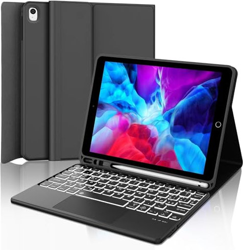 IVEOPPE Tastatur für iPad 9. Generation mit Touchpad, Hülle mit Tastatur für iPad 10.2 (9./8./7. Generation), Magnetisch Abnehmbarer mit QWERTZ Keyboard für ipad Air 3 und Pro 10.5, Schwarz