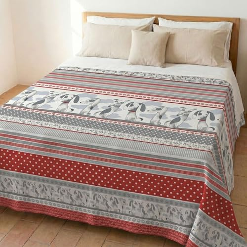 HomeLife Copriletto Matrimoniale Estivo Cotone Piquet 100% Made In Italy - Fresca Coperta Matrimoniale Cotone, Leggera e Traspirante per l'Estate con Allegra Cagnolini Rosso - 260x280