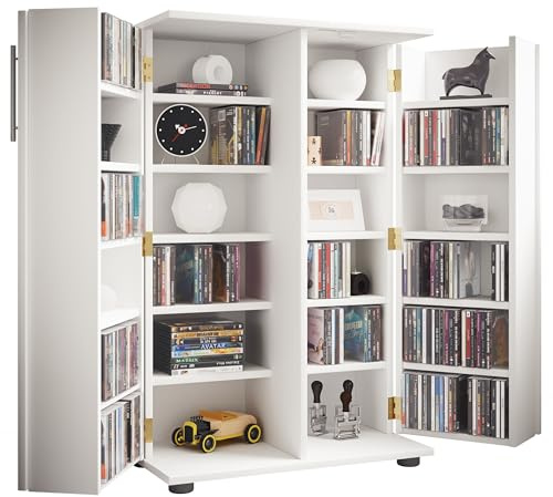 Holz CD DVD Stand Regal/Schrank | platzsparender CD Schrank mit 2 abschließbaren Türen für 600 CDs oder 260 DVDs oder 144-Videos | Maße: H. 93 x B. 60 x T. 31 cm | 20 variable Einlegeböden – Engalo XL
