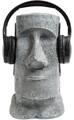 Neustein Moai Kopfhörerständer Deko Figur Kopf 31cm hoch Dekoration grau schwer stabil modernes Design Kopfhörer Ständer Halterung Kopf