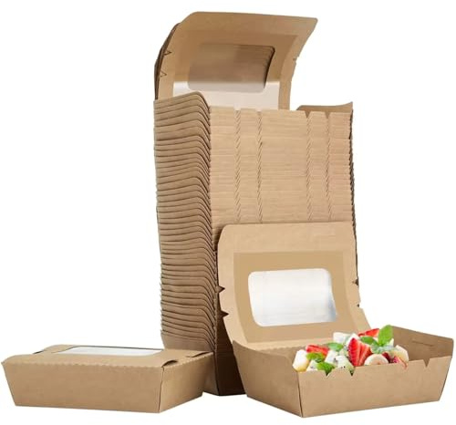 Arredo Chef Boîte Alimentaire en Carton Kraft avec Fenêtre – Emballage Étanche et Résistant à la Chaleur pour Repas à Emporter Lot de 100 pcs. (Avec Fenêtre, 1200 ML)