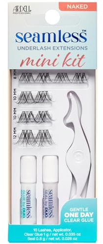 Ardell Seamless Underlash Extensions Mini Eyelash Kit, Naked Lash Extension Kit, includes Duo Glue & Seal & Applicator Tool, Customisable Eyelashes, 10 Cluster Lashes