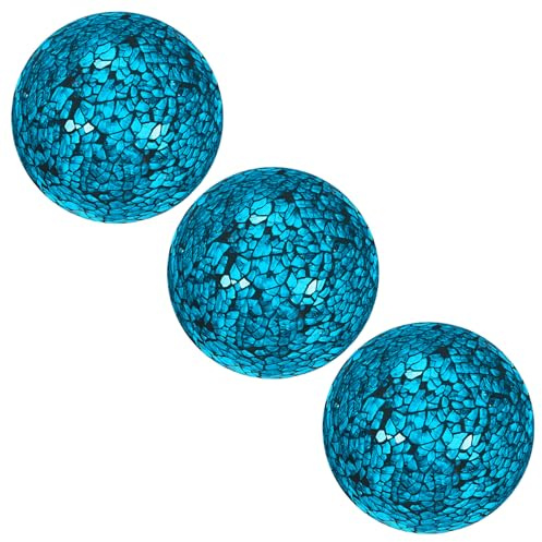 M METERXITY 3-Pack Decorative Ball for Bowls, 3 Inch Mosaic Glass Balls Decorative Glass Orbs for Home Decor/Dining Tables/Wedding Party/Coffee Table/Centerpiece Decor [Turquoise]