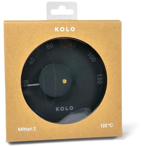 KOLO Sauna Thermometer Mittari 2 - Ø 14 cm - Schwarzes Aluminium - Präzise Temperaturanzeige bis 120 °C - Robustes hitzebeständiges Messgerät - Stilvolles Saunazubehör aus Finnland