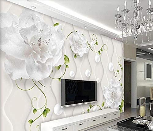 Murales De Pared 3D Modernos Estéticos De Flores Florales De Arte Blanco Papel Tapiz Tv Pared Pintado Papel Tapiz De 3D Decoración Dormitorio Fotomural Sala Mural-430cm×300cm