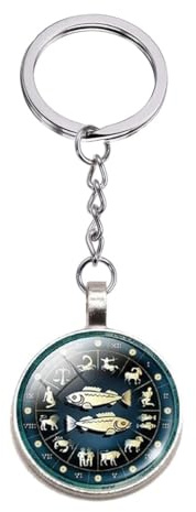 Porte-Clés Original, Bijou de Sac, Signes du Zodiaque, Signes Astrologiques, 12 Constellations au Choix, Lion, Vierge, Balance, Scorpion, Sagittaire, Porte-Clés Anniversaire (Poissons sans Prénom)