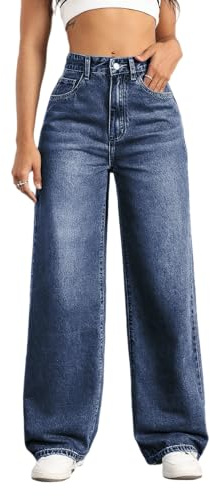 Mars power Straight Leg Jeans for Women,High Waisted Wide Leg Loose Stretchy Boyfriend Denim Pants Baggy Jeans for Women (US, Alpha, XX-Large, Regular, Regular, Darkblue)