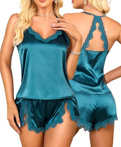 RSLOVE Satin Schlafanzug Damen Sexy - Silk Pyjama Set Kurz 2-Teiliges Nachtwäsche