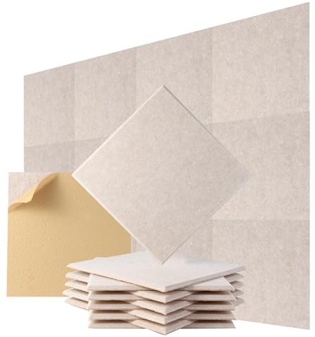 Durbles Acoustic Wall Panels - Noise Cancelling Tiles for Home Studio & Office - Quality Sound Proofing - Sound Proof Foam Panels for Walls - Easy to Install Insulation Tiles - Beige, Square 12 Pack