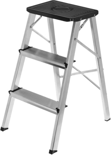 EasySpeed Portátil Taburete Plegable Escalera Aluminio 3 peldaños de Tijera,Super Resistente hasta 150Kg alumino Antideslizante,Ideal para La Cocina, El Baño o El Dormitorio