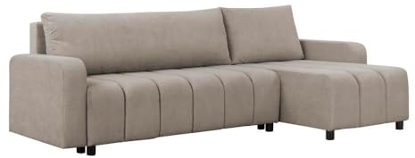 FORNIRO 24 Montreal Ecksofa mit Schlaffunktion und Bettkasten - Sofa mit 3 Sitzen und Robustem Überzug - Schlafcouch L-Form Universal - Modern Couch - 225x130x75 cm (Stoff Basic, Creme)