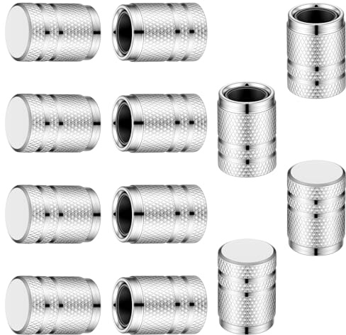 12PCS Dust Caps for Car Tyres, Car Tyre Valve Caps, Tire Valve Stem Cap, Metal Silver Aluminum-Plastic Composite Tire Air Cap for Trucks Cars Motorcycles Suvs and Bikes