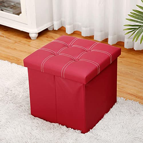 Klappbare Ottoman-Bank mit Deckel, Leder-Fußhocker und Spielzeug-Aufbewahrungsbox, wasserabweisend, quadratisch, rechteckig, rot, 38 x 38 x 38 cm, ideal für Zuhause und Büro