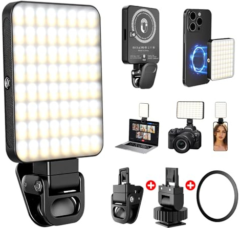 128LED luce selfie per telefono,Magnetica Luce per Foto Portatile Dimmerabile 3000-6500K 3 Modalità,2000mAh Batteria Portatile Luce Fotocamera, Lampada per Foto per Telefono/iPad (Black)
