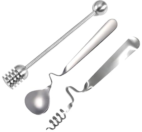 Jecdfs Set di 3 Cucchiai da Miele in Acciaio Inox 304, Cucchiaini per Marmellata e Sciroppo con Design Antigoccia per Miele, Yogurt e Dessert, Utensili da Cucina per Barattoli