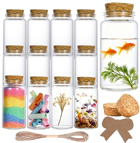 Ksnowqi 12 Stück 100ml Kleine Gläser mit Korken, Mini Glasflaschen zum Befüllen mit Korken, Korkengläser Phiolen Klein, Kleine Glasflaschen zum Befüllen mit Korkdeckel für Party, Taufe