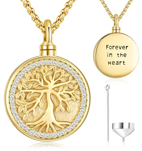 Odinstone Urnen Kette für Asche Silber 925 Anhänger für Die Asche des Verstorbenen Gold Lebensbaum Amulett Halskette Urnen Medaillon Schmuck zum Befüllen
