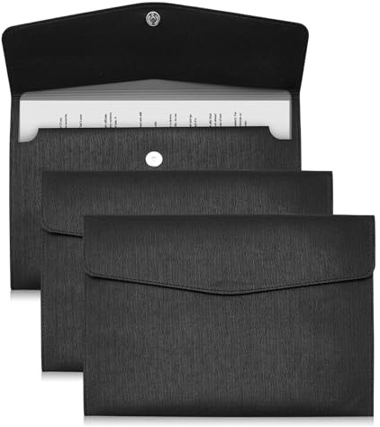 Dokumententasche A4 Leder, 3 Stück Dokumentenmappe Ledermappe A4 PU Leder Dokumentenmappe Aktenordner Organizer für Arbeit Studium Reisen (Schwarz)