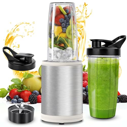 Tragbarer Mixer Smoothie Maker, 1200W Mini Smoothie Maker & Standmixer, 2 x 800ml Tragbare Mixbechern mit Edelstahl 6-Klingen, BPA frei für Shake, Smoothie