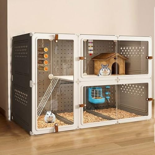 Chinchilla-Käfig, Frettchenkäfig, zum Selbermachen, transparente Platte für einfache Betrachtung, mit Tablett, ideal für Hamster, Kaninchen, Igel, Eichhörnchen, Chamäleon, Eidechse, Rennmäuse (Gelb