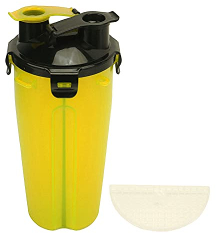 Vaso portátil para Beber Agua para Mascotas, Doble función Comida y Bebida, 350ml Agua y 250ml Comida, Color Azul - Ligero y Duradero, Tapa a Prueba de Fugas, Ideal para Perros y (Taza Individual de