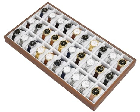 Klocklåda 30 fack stor klocklåda trä elegant klockförvaring män kvinnor klockfodral med sammet kuddar klockorganiserare smyckeslåda för klockor armband, träutseende