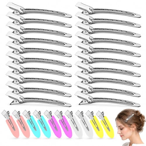 GXGM 30 Pièces Pince crocodile cheveux en métal de 9 cm pince coiffeur pour coiffures féminines, pin-ce plate cheveux