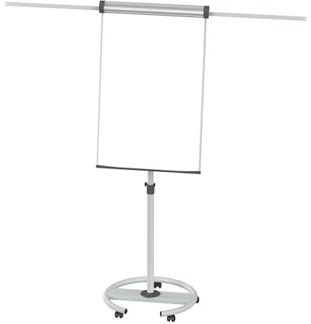 Maul Flipchart MAULsolid 66 x 97 cm | Mobiles Whiteboard mit 5 Fußrollen und Rundfuß | Magnetisches und höhenverstellbares Board | Schnellwechsel Blockhalter mit 2 Papierhaltern | Grau