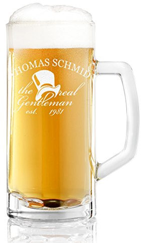 polar-effekt Bierkrug mit Gravur - Bierglas mit Namen und Jahreszahl Personalisiert - Bierseidel Geschenkidee zum Geburtstag Männergeschenk - Masskrug - Motiv Real Gentleman Zylinder 0,5l
