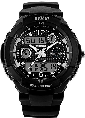 SKMEI 5ATM Military S-SHOCK LED Digital Wasserdicht Alarm Sport Quarz Armbanduhr (Schwarz), Schwarz , Armband