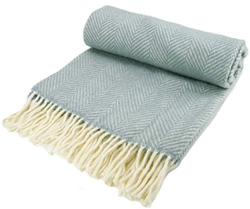Herringbone - Pure New Wool - Knee Rug/Small Blanket - Duck Egg - British Made by Tweedmill