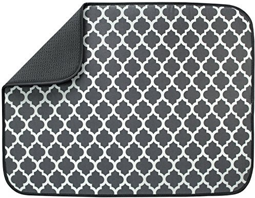 T & S 449301 Extra Large Dish Drying Mat, 100% Polyester, Pewter Gray Trellis