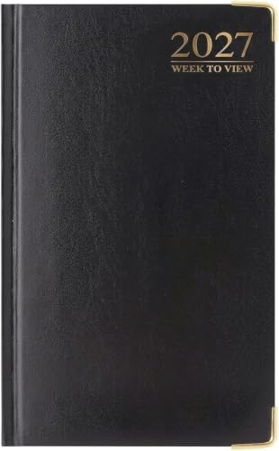 PaulStore 2027 Slim Diary - Week to View Pocket Planner, Full Year Diary with Protective Metal Edges and Gilt Corners (Black)
