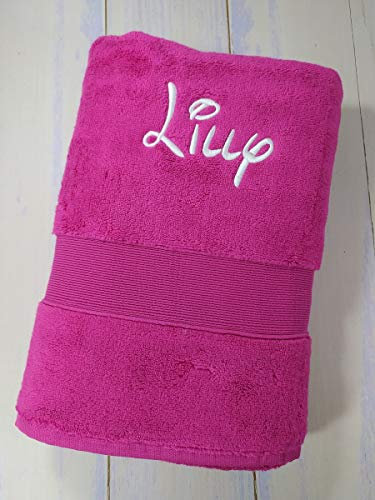 generisch ★ Handtuch mit Namen Bestickt ★ Duchtuch ★ Geschenk ★ Badetuch ★ 600 g/m2 ★ (Pink, 70x140 cm)