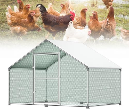 Froadp 3x2x2m Cages à Poulet d'extérieur 6㎡ Grand Poulailler en Acier Galvanisé avec Pare-Soleil en PE et Serrure Portes Volière Extérieure Pondoir pour Enceinte Petits Animaux Lapins Chats
