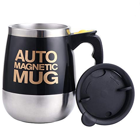 TsunNee Tazza da caffè elettrica da 400 ml, in acciaio inox, magnetica, per miscelare caffè, tè, cioccolata calda, latte e cacao, nero