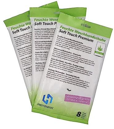Soft Touch Premium Einmalwaschlappen Aloe Vera | 96 Stück | Feuchte Einmalwaschhandschuhe | Ideal für Reisen und Ausflüge