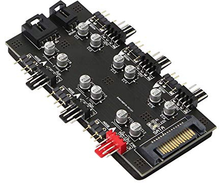 12V 4Pin PWM & 5V 3Pin ARGB with SATA 15Pin Power 2-in-1 Hub 6 Way Sync CPU Cooling Fan Addressable RGB Lighting PCB Splitter for Extended Motherboard Interface -Black Compatible With Desktop