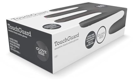 TouchGuard Einweghandschuhe, Nitril, sensitiv, puderfrei, Box mit 100 Stück, Größe M, Schwarz