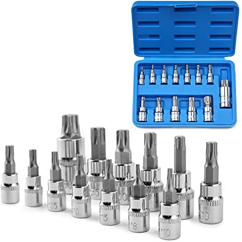 oumuik Juego de 13 llaves Torx de estrella hexagonales, broca de destornillador, punta Torx, T8 / T10 / T15 / T20 / T25 / T27 / T30 / T40 / T45 / T50 / T55 / T60 / T70