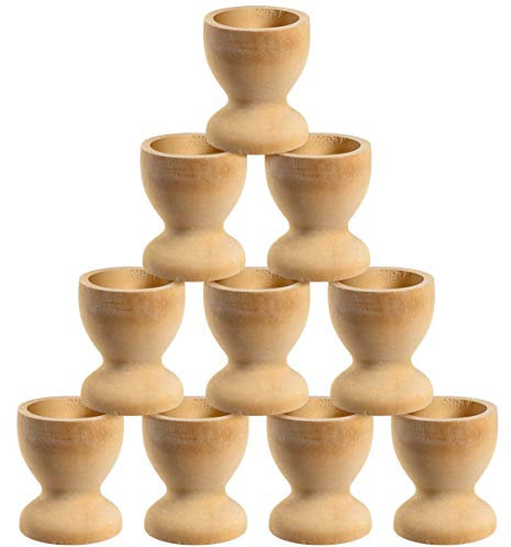 Toddmomy 10Pcs Wooden Egg Cups Spring Easter Party Unpainted Easter Egg Holders Wooden Egg Holder Stand for Kids DIY Painting Craft Supplies Home Kitchen