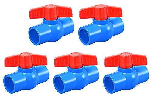 sourcing map Válvula de bola, 32 mm de diámetro interior de PVC, válvula de cierre para instalación de acuario, bomba de sumidero, piscina, aspersor de jardín, azul y rojo, 5 unidades