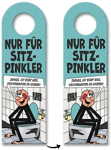 Bitte im Sitzen pinkeln Türhänger im Comic-Stil in türkis das perfekte Geschenk um den Männern im Haus zu zeigen das sie sich beim Wasserlassen gefälligst zu setzen haben