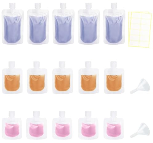 Mulaibdin 15 Pcs Travel Pouches for Toiletries, Travel Bottles for Toiletries with Labels, Leakproof Travel Containers for Liquids 30ml/50ml/100ml, Refillable Squeeze Pouch for Lotion,Cream,Shampoo