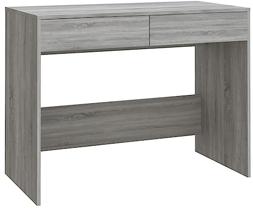 vidaXL Desk Home Bedroom Furniture Working Computer Work Study Drawer Table Office School Writing Reading Drawing Desk Grey Sonoma Chipboard