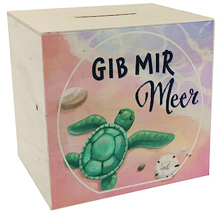 Gib Mir Meer Spardose aus Holz mit Meer- und Schildkröten-Motiv Sparschwein für Strand Urlaub Kasse Meeresschildkröte Meer See Ozean Reisen ReiseSpardose aus Holz