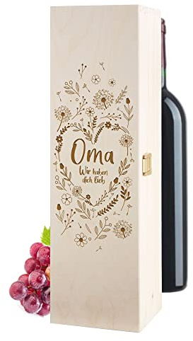 AMAVEL Weinkiste mit Gravur, Geschenk für Oma, Geschenkbox mit Deckel, Vintage Holzkiste, Deko Aufbewahrungsbox, Wein Geschenk, Holzbox, Flaschenkiste